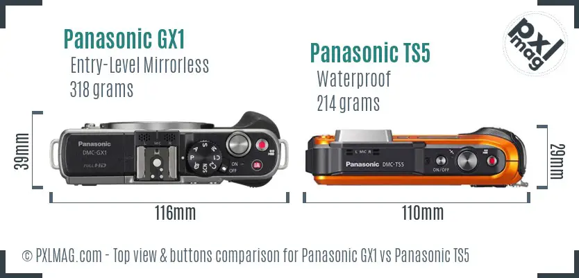 Panasonic GX1 vs Panasonic TS5 top view buttons comparison