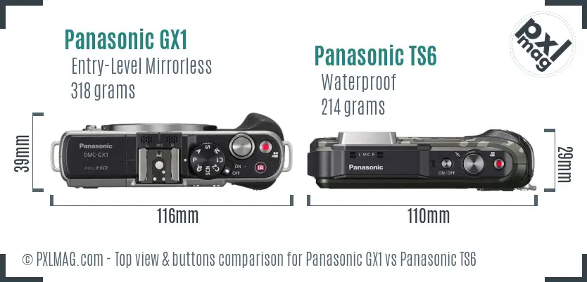 Panasonic GX1 vs Panasonic TS6 top view buttons comparison