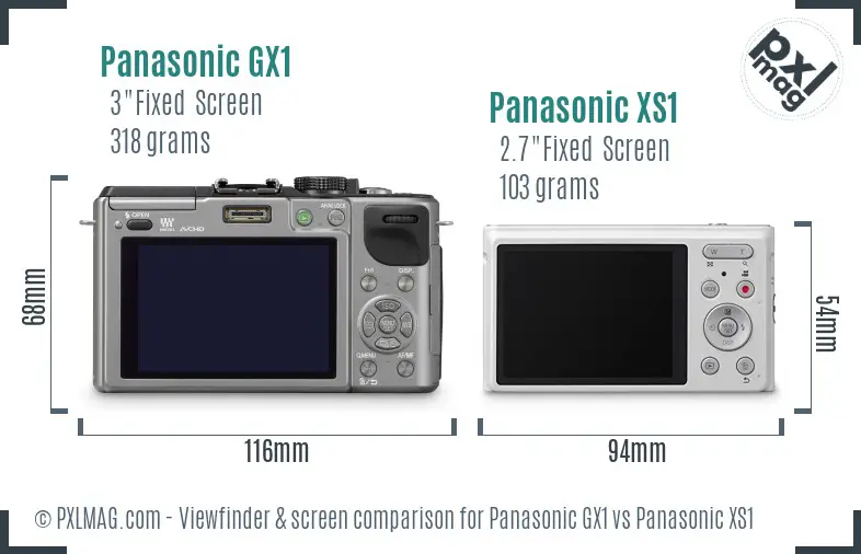 Panasonic GX1 vs Panasonic XS1 Screen and Viewfinder comparison