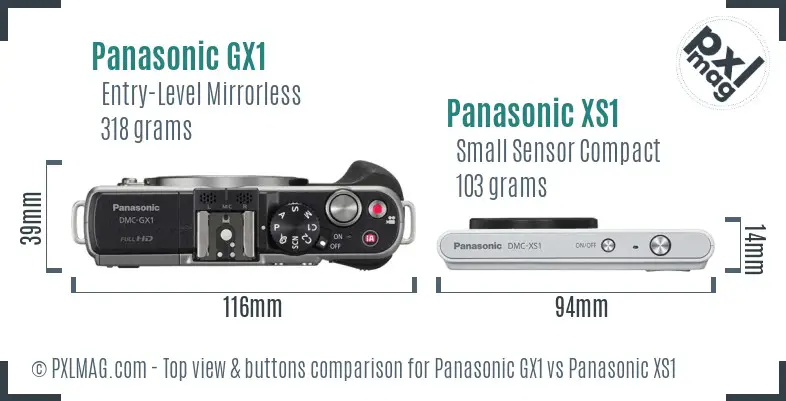 Panasonic GX1 vs Panasonic XS1 top view buttons comparison