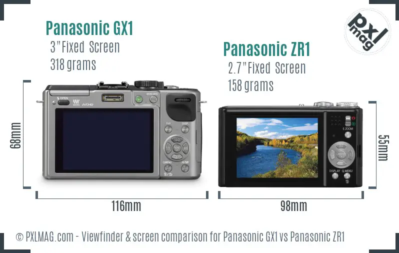 Panasonic GX1 vs Panasonic ZR1 Screen and Viewfinder comparison