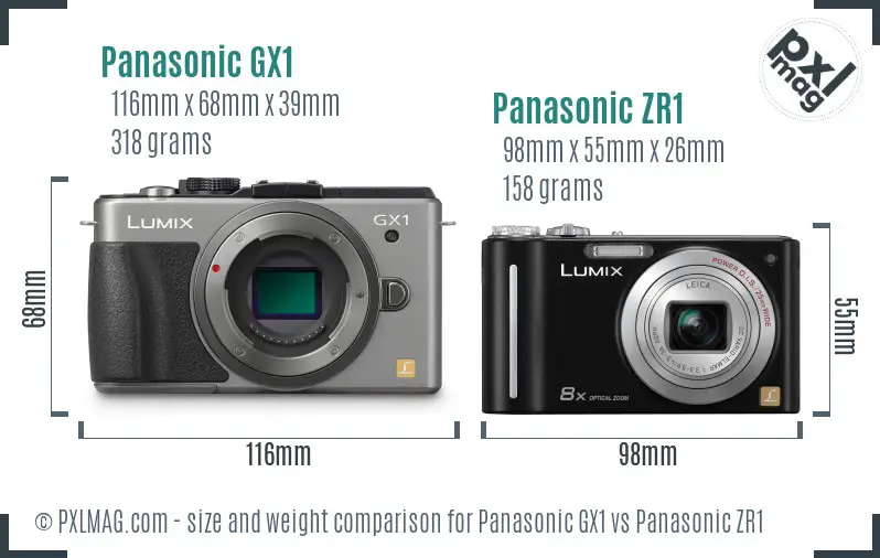 Panasonic GX1 vs Panasonic ZR1 size comparison