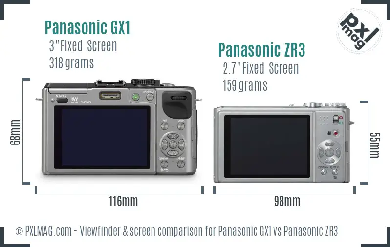 Panasonic GX1 vs Panasonic ZR3 Screen and Viewfinder comparison