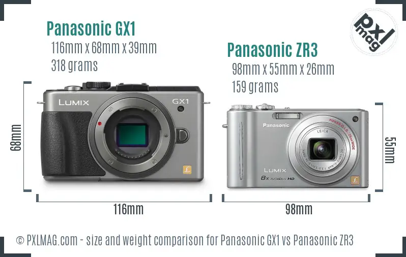 Panasonic GX1 vs Panasonic ZR3 size comparison