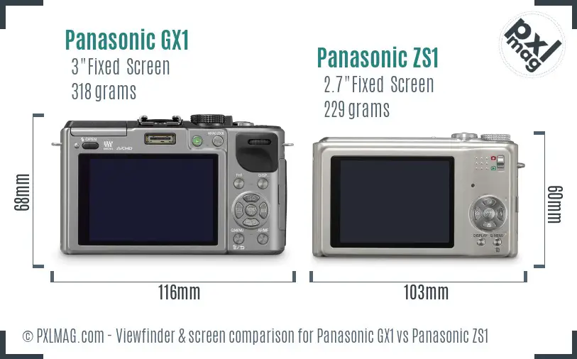 Panasonic GX1 vs Panasonic ZS1 Screen and Viewfinder comparison