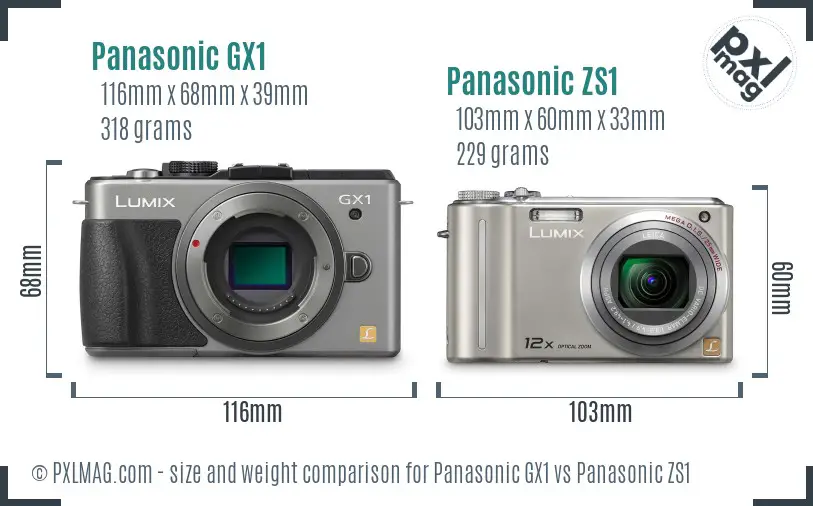 Panasonic GX1 vs Panasonic ZS1 size comparison
