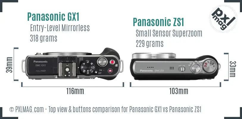 Panasonic GX1 vs Panasonic ZS1 top view buttons comparison