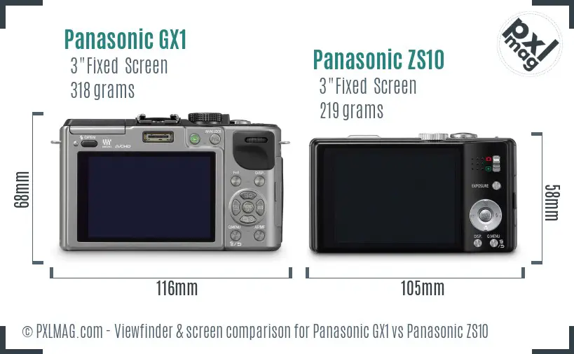 Panasonic GX1 vs Panasonic ZS10 Screen and Viewfinder comparison