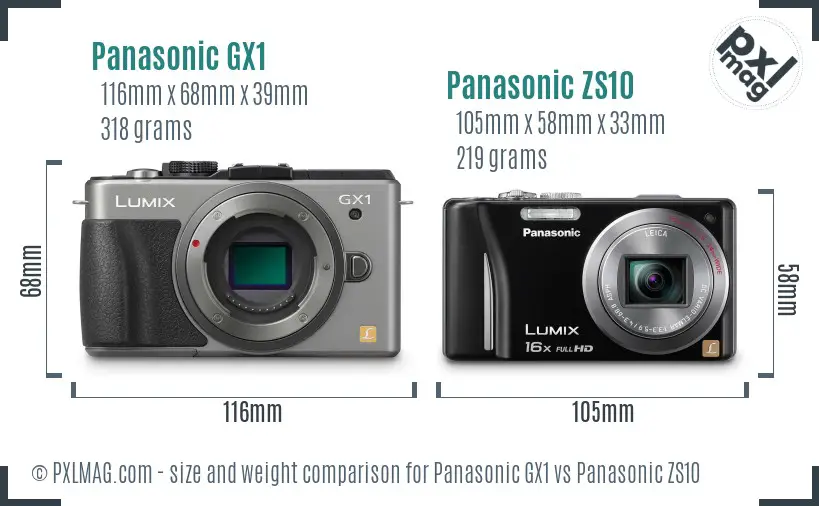 Panasonic GX1 vs Panasonic ZS10 size comparison
