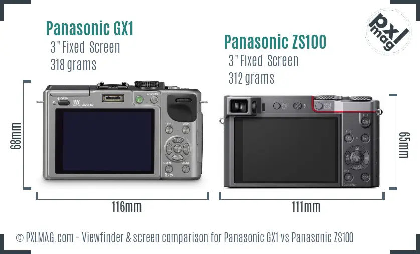 Panasonic GX1 vs Panasonic ZS100 Screen and Viewfinder comparison