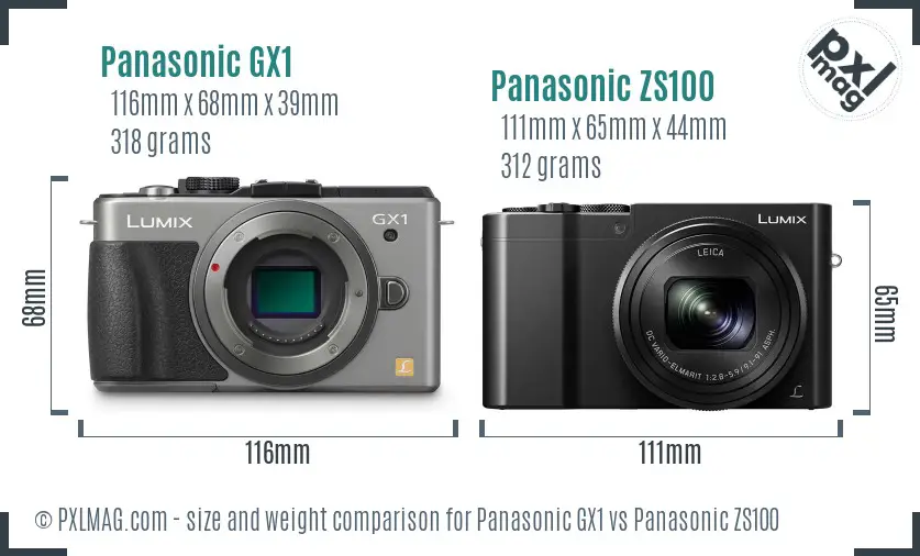 Panasonic GX1 vs Panasonic ZS100 size comparison