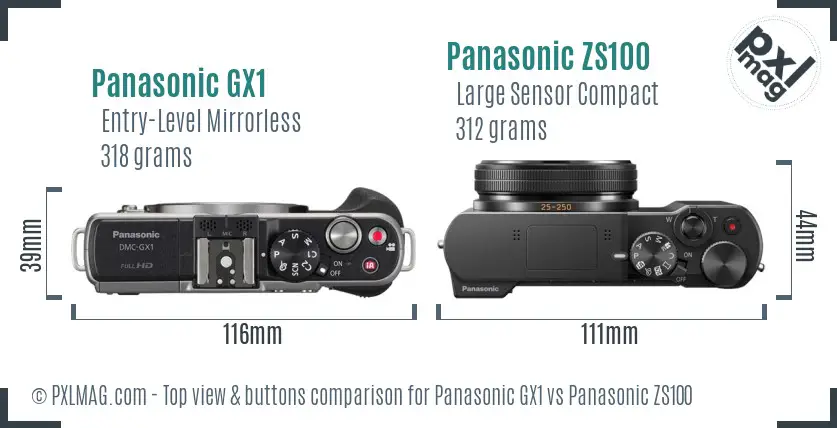 Panasonic GX1 vs Panasonic ZS100 top view buttons comparison