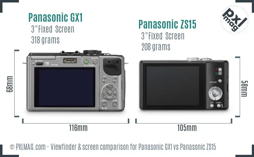 Panasonic GX1 vs Panasonic ZS15 Screen and Viewfinder comparison