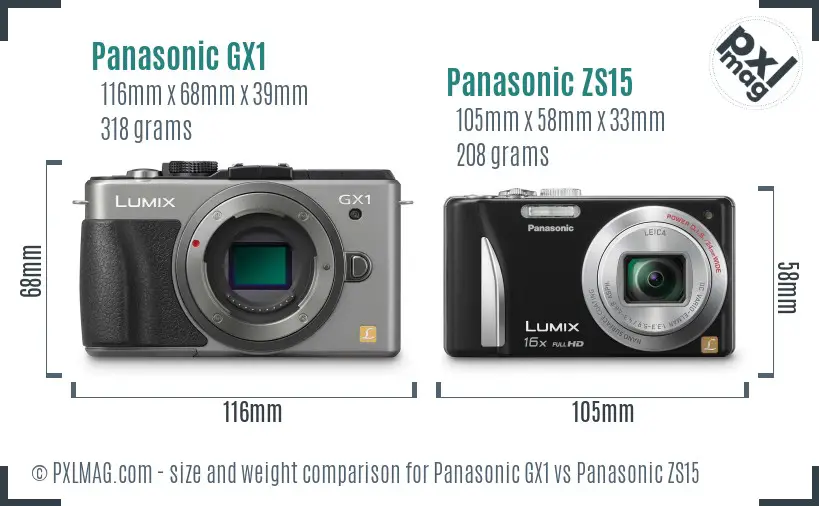 Panasonic GX1 vs Panasonic ZS15 size comparison
