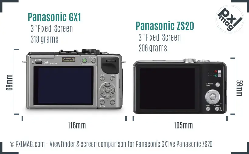 Panasonic GX1 vs Panasonic ZS20 Screen and Viewfinder comparison