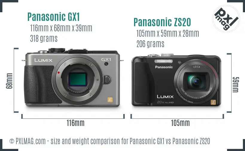 Panasonic GX1 vs Panasonic ZS20 size comparison