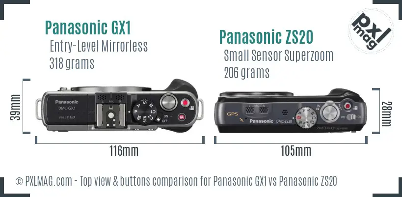 Panasonic GX1 vs Panasonic ZS20 top view buttons comparison