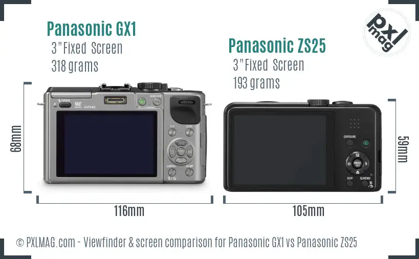 Panasonic GX1 vs Panasonic ZS25 Screen and Viewfinder comparison