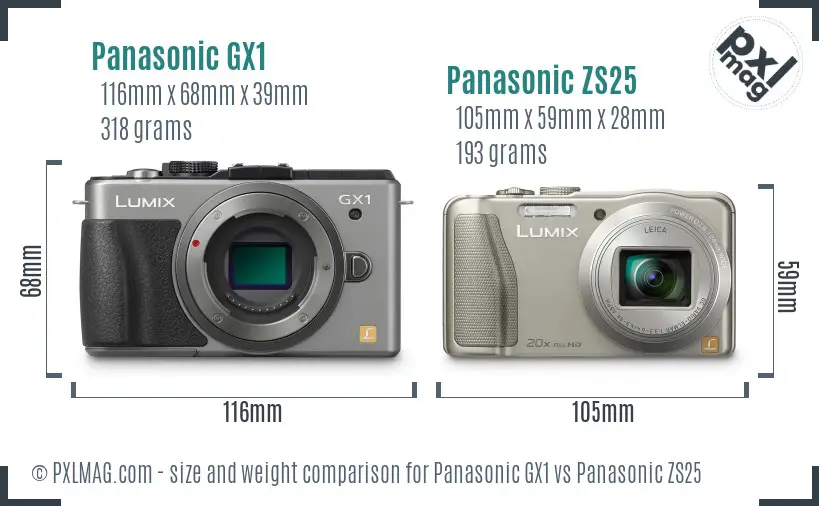 Panasonic GX1 vs Panasonic ZS25 size comparison