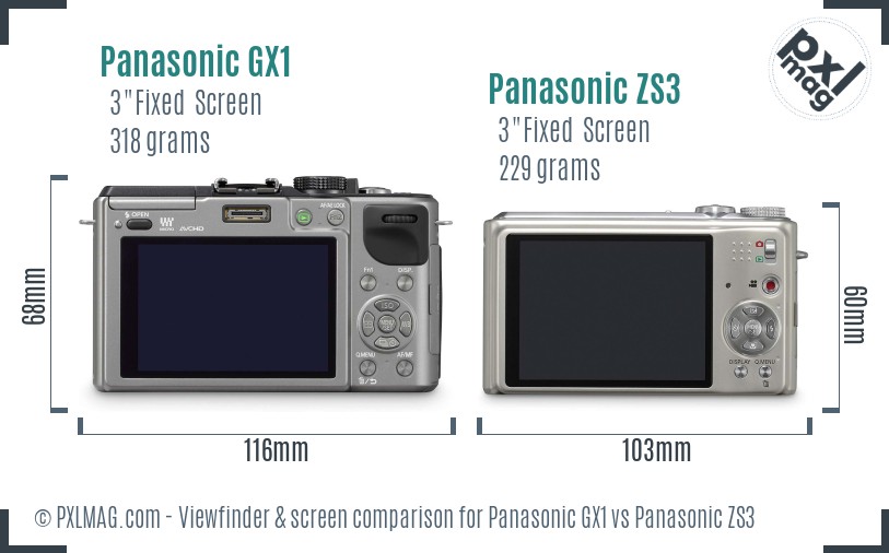 Panasonic GX1 vs Panasonic ZS3 Screen and Viewfinder comparison