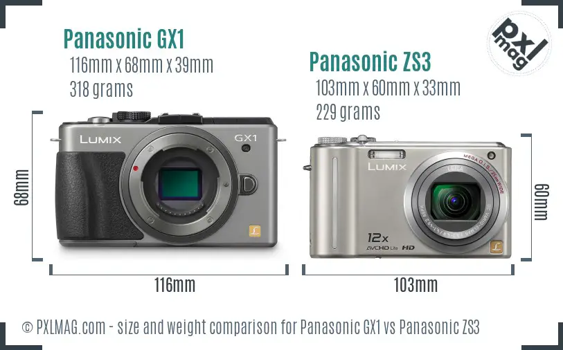 Panasonic GX1 vs Panasonic ZS3 size comparison