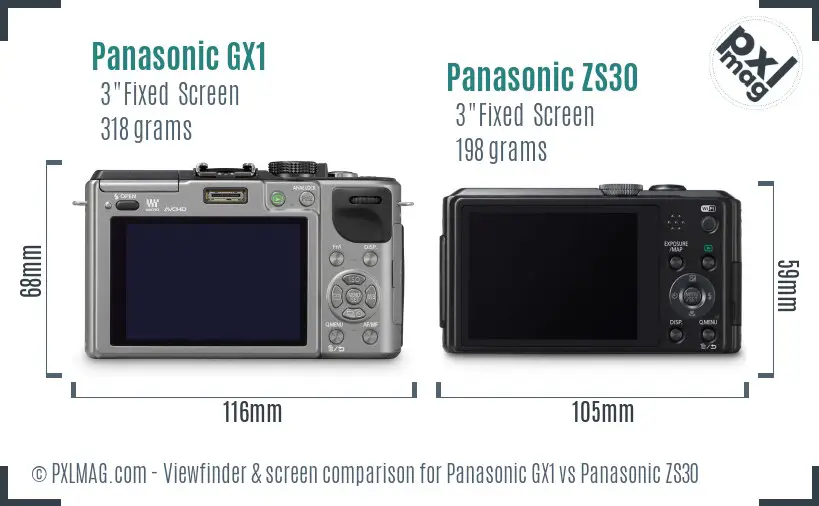 Panasonic GX1 vs Panasonic ZS30 Screen and Viewfinder comparison