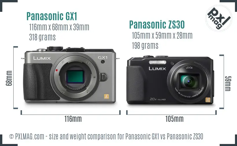 Panasonic GX1 vs Panasonic ZS30 size comparison