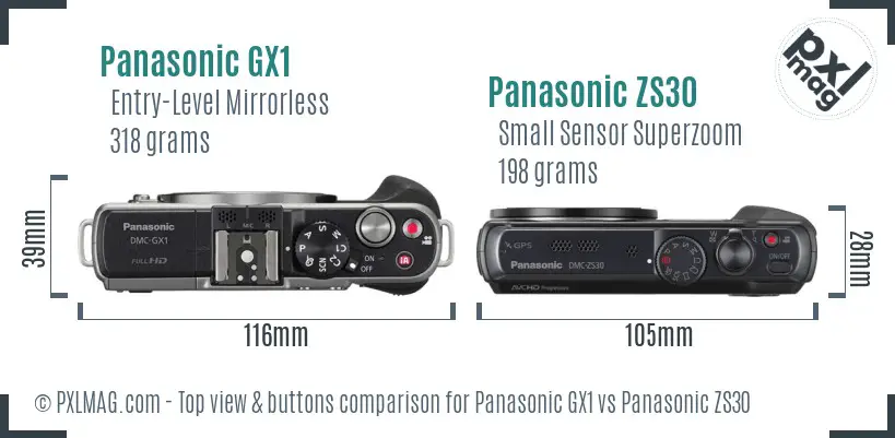 Panasonic GX1 vs Panasonic ZS30 top view buttons comparison