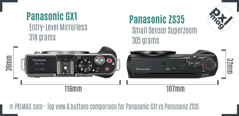 Panasonic GX1 vs Panasonic ZS35 top view buttons comparison