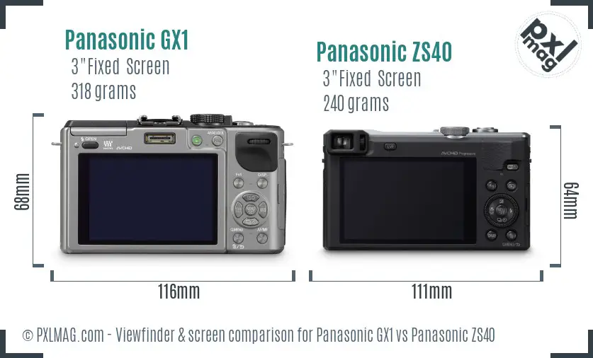 Panasonic GX1 vs Panasonic ZS40 Screen and Viewfinder comparison