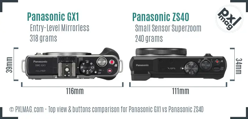 Panasonic GX1 vs Panasonic ZS40 top view buttons comparison