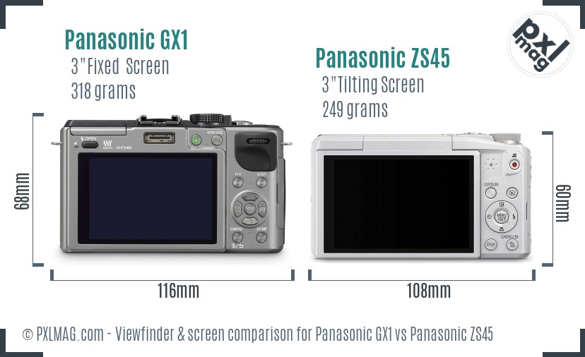 Panasonic GX1 vs Panasonic ZS45 Screen and Viewfinder comparison