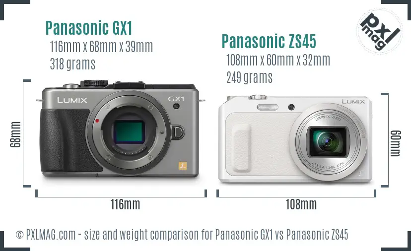 Panasonic GX1 vs Panasonic ZS45 size comparison