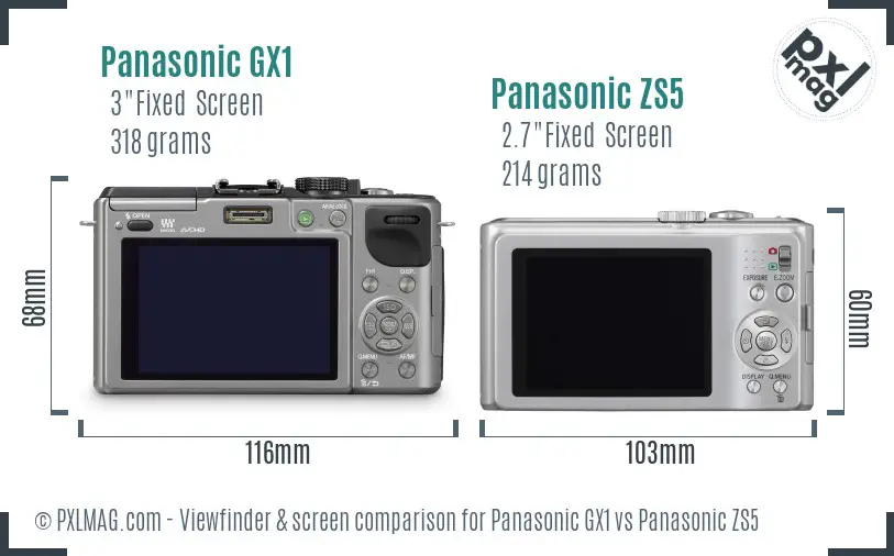 Panasonic GX1 vs Panasonic ZS5 Screen and Viewfinder comparison