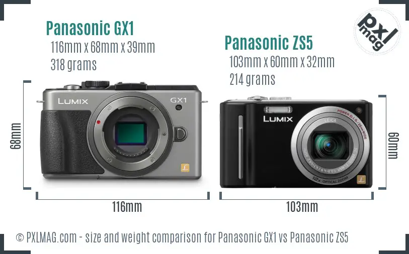 Panasonic GX1 vs Panasonic ZS5 size comparison