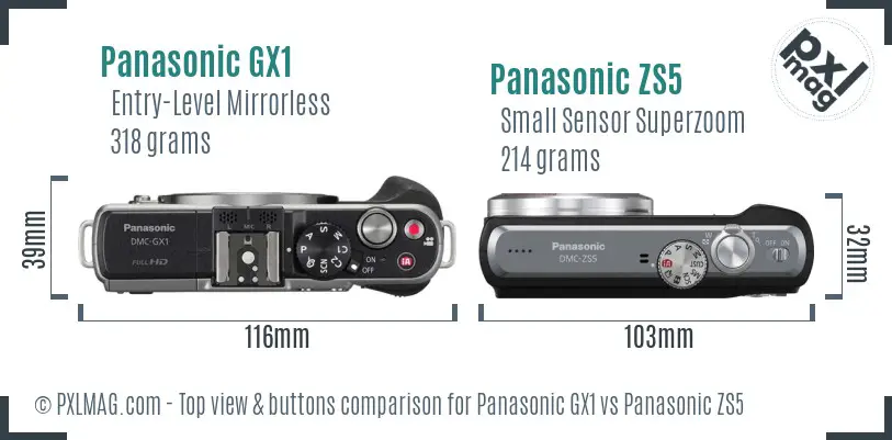 Panasonic GX1 vs Panasonic ZS5 top view buttons comparison