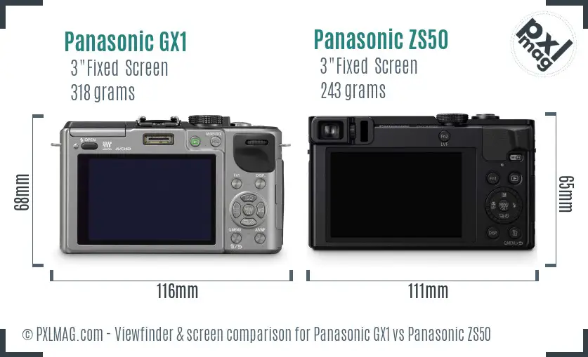 Panasonic GX1 vs Panasonic ZS50 Screen and Viewfinder comparison