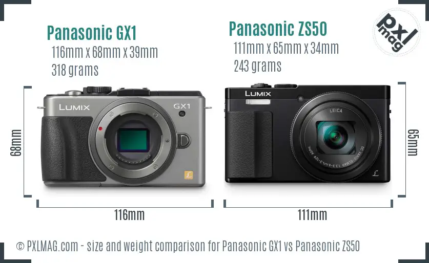 Panasonic GX1 vs Panasonic ZS50 size comparison