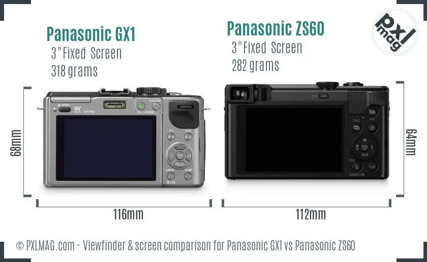 Panasonic GX1 vs Panasonic ZS60 Screen and Viewfinder comparison