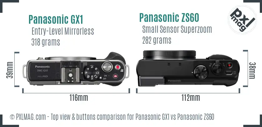 Panasonic GX1 vs Panasonic ZS60 top view buttons comparison