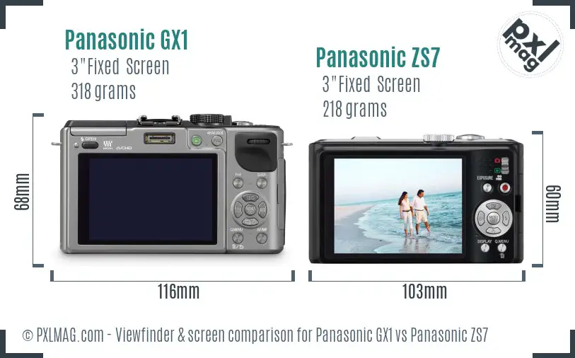 Panasonic GX1 vs Panasonic ZS7 Screen and Viewfinder comparison