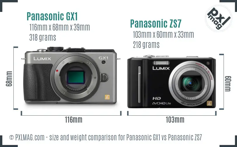 Panasonic GX1 vs Panasonic ZS7 size comparison