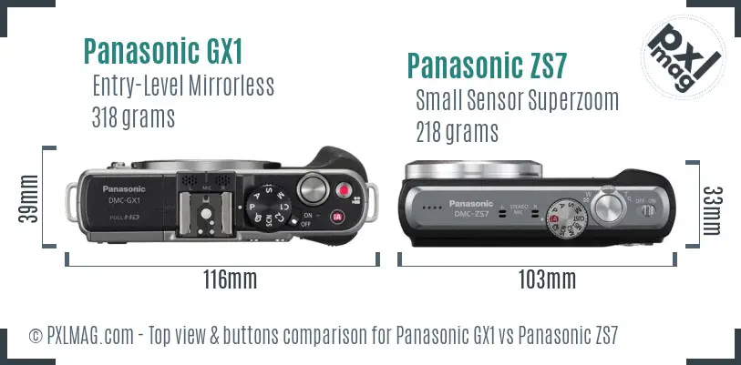 Panasonic GX1 vs Panasonic ZS7 top view buttons comparison