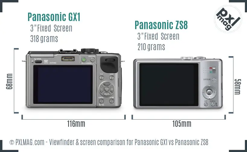 Panasonic GX1 vs Panasonic ZS8 Screen and Viewfinder comparison