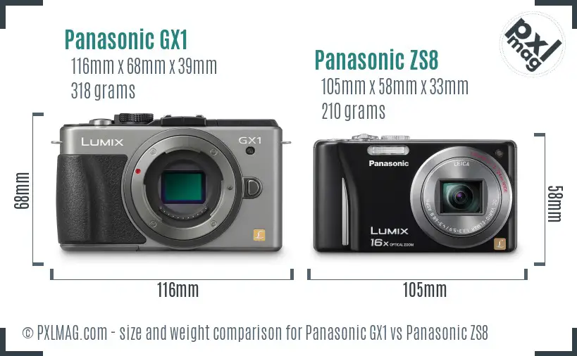 Panasonic GX1 vs Panasonic ZS8 size comparison