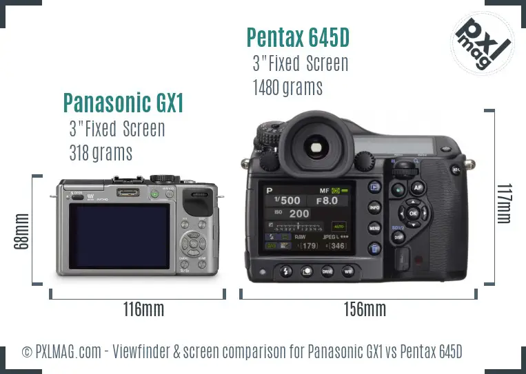 Panasonic GX1 vs Pentax 645D Screen and Viewfinder comparison