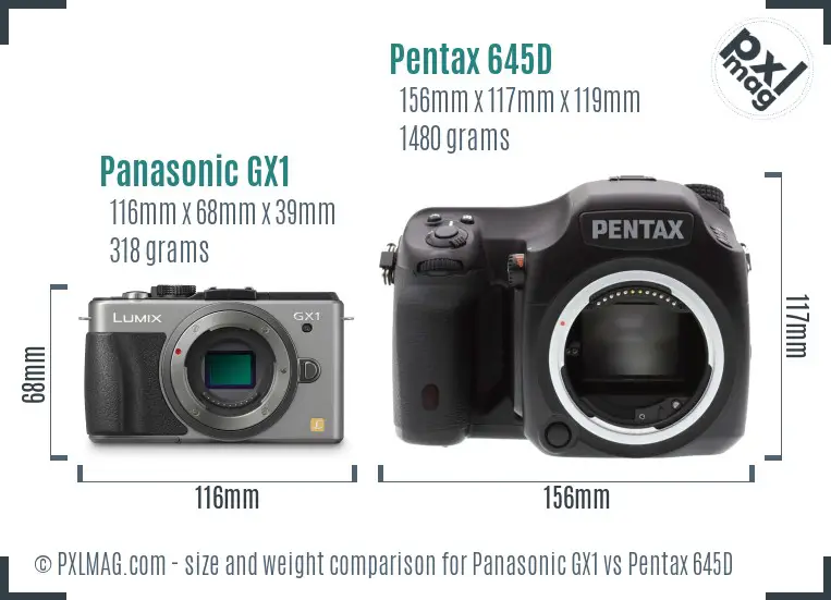 Panasonic GX1 vs Pentax 645D size comparison