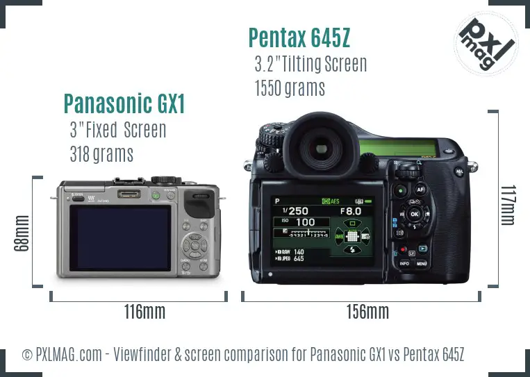 Panasonic GX1 vs Pentax 645Z Screen and Viewfinder comparison