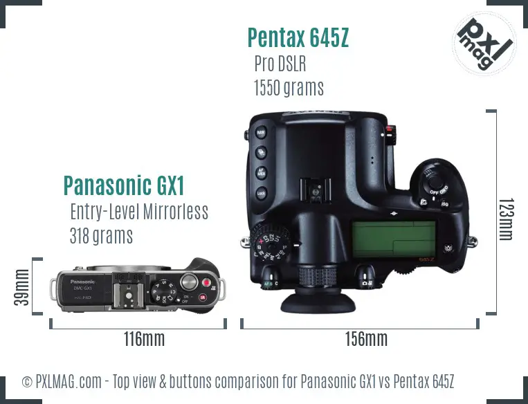 Panasonic GX1 vs Pentax 645Z top view buttons comparison
