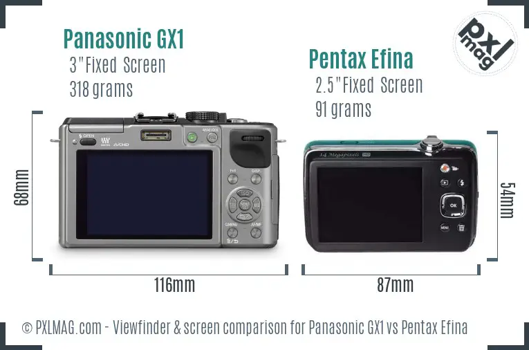 Panasonic GX1 vs Pentax Efina Screen and Viewfinder comparison
